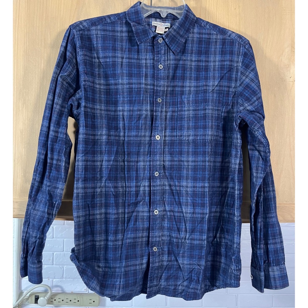 Carbon2Cobalt Button Down Shirt Mens Medium Blue Plaid Long Sleeve Cotton